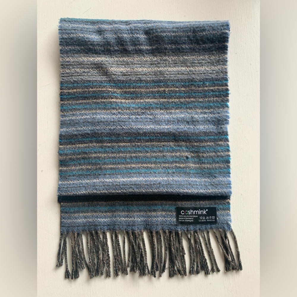 CASHMINK Men's Blue and Gray Striped Scarf